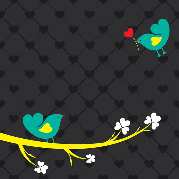 Valentinskarte mit niedlichen Vögeln Illustration — Stockvektor