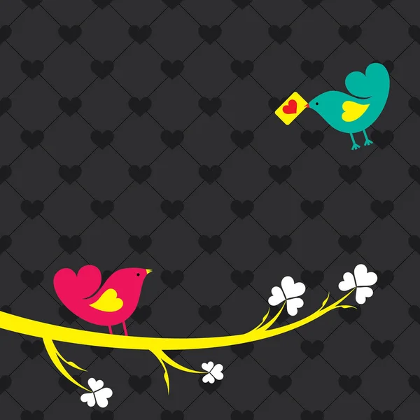 Biglietto di San Valentino con simpatici uccelli illustrazione — Vettoriale Stock