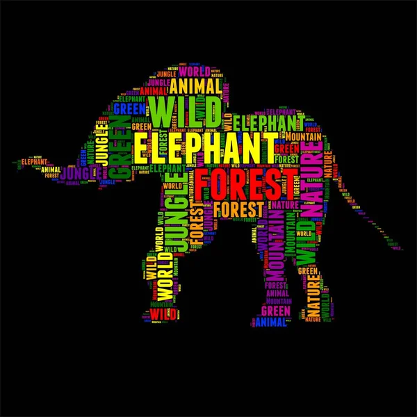 Elephant typografi word cloud färgglada vektorillustration — Stock vektor