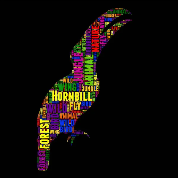 Hornbill Tipografie cuvânt nor colorat Vector ilustrare — Vector de stoc