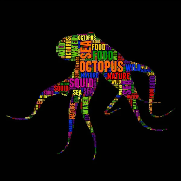 Octopus Typography word cloud colorful Vector illustration — Stock Vector