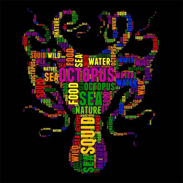 Octopus Typography word cloud colorful Vector illustration — Stock Vector