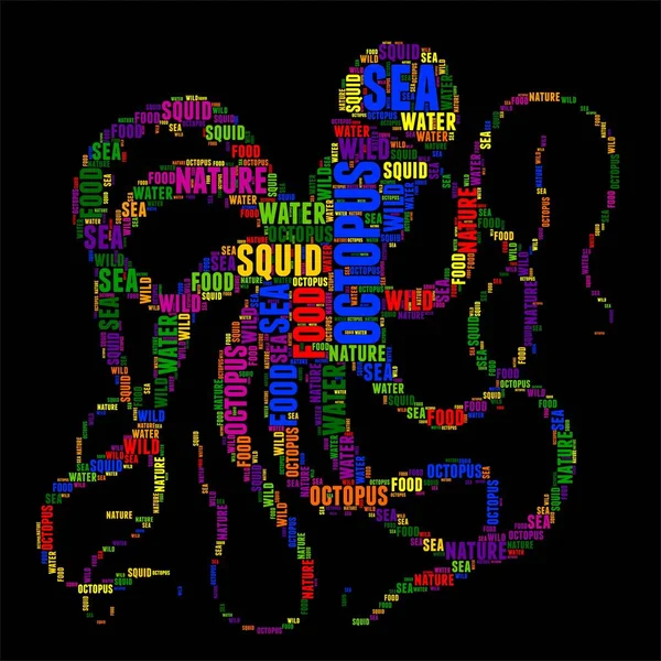 Chobotnice typografie slovo cloud barevné vektorové ilustrace — Stockový vektor