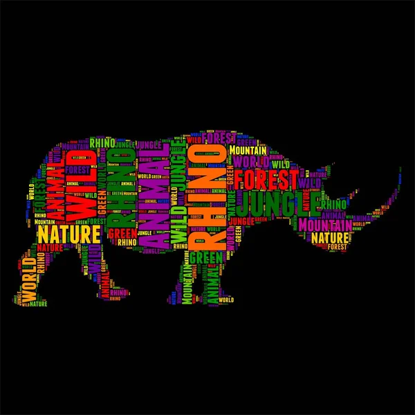 Rhino tipográfia szó felhő színes vektoros illusztráció — Stock Vector