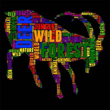 Geyik tipografi kelime bulutu renkli vektör çizim