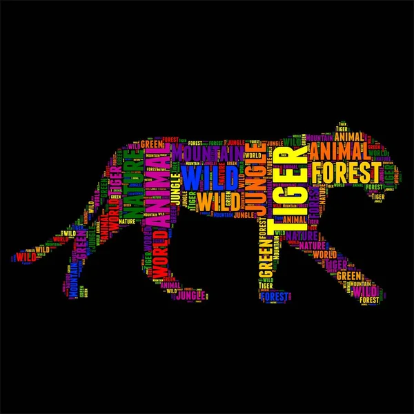 Tigre tipografía palabra nube colorido Vector ilustración — Vector de stock