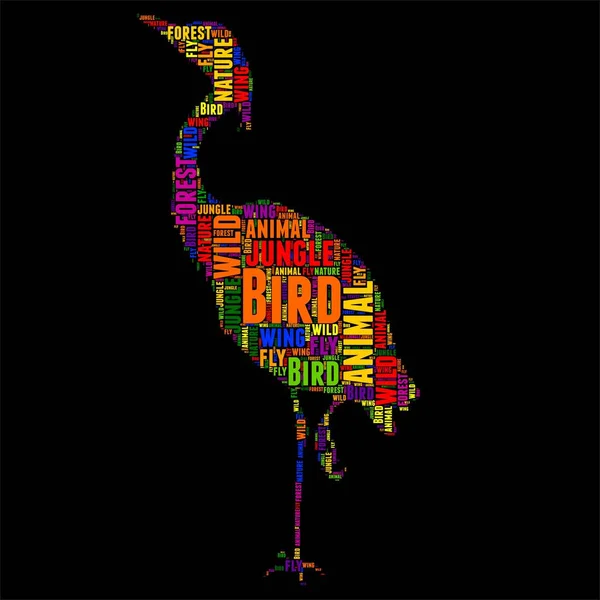 Pták typografie slovo cloud barevné vektorové ilustrace — Stockový vektor