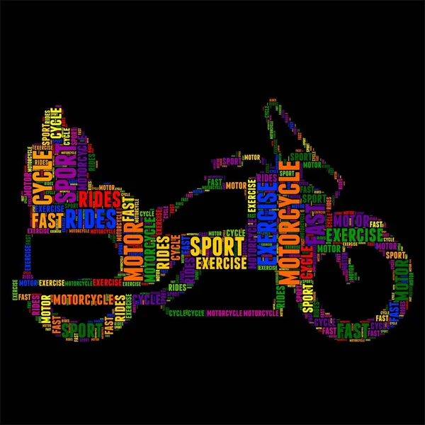 オートバイのタイポグラフィ単語雲カラフルなベクトル イラスト — ストックベクタ