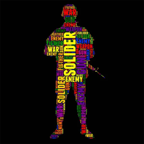 Soliders Silhouette Typographie mot nuage coloré Illustration vectorielle — Image vectorielle