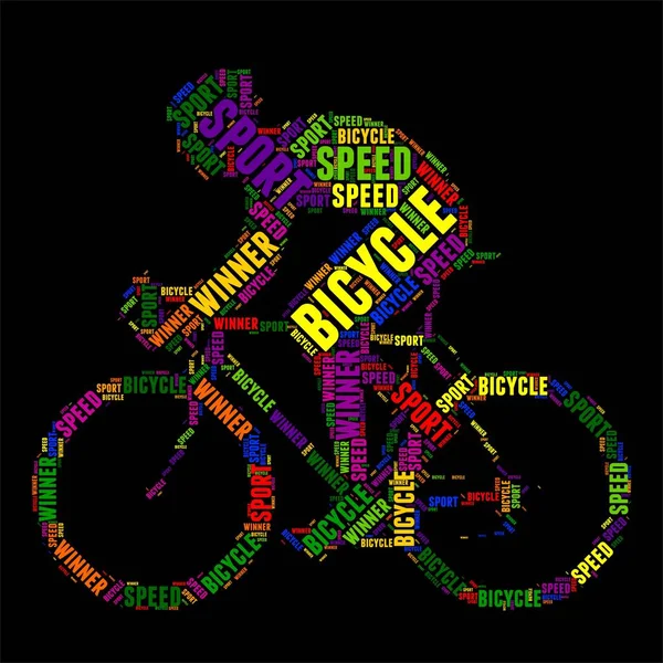 自転車タイポグラフィ単語雲カラフルなベクトル イラスト — ストックベクタ