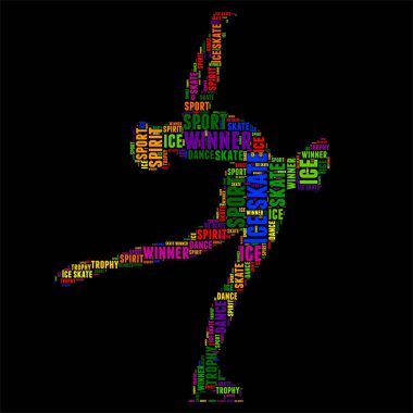 Buz pateni tipografi kelime bulutu renkli vektör çizim