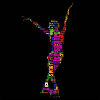 Buz pateni tipografi kelime bulutu renkli vektör çizim