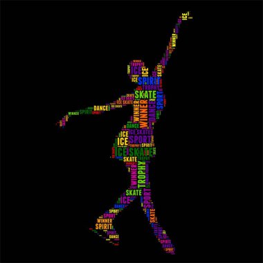 Buz pateni tipografi kelime bulutu renkli vektör çizim