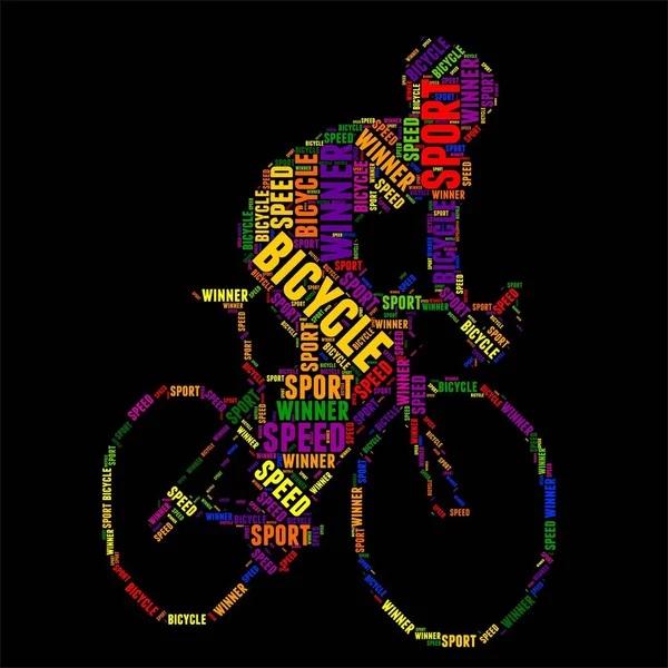 自転車タイポグラフィ単語雲カラフルなベクトル イラスト — ストックベクタ