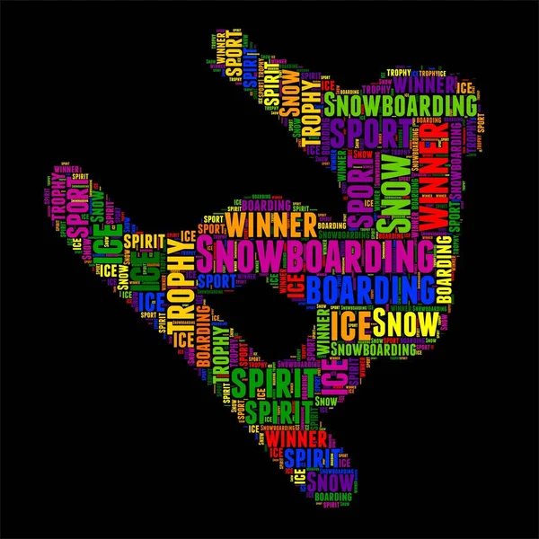 Snowboard Typografie Wort Wolke bunte Vektorillustration — Stockvektor