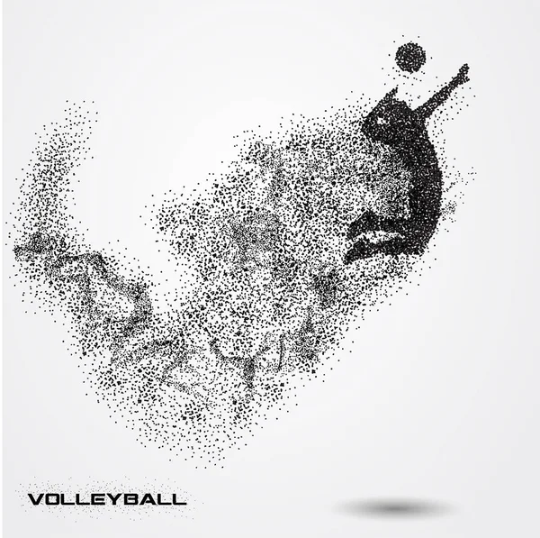 Volleybollspelare av en siluett från partikel. — Stock vektor
