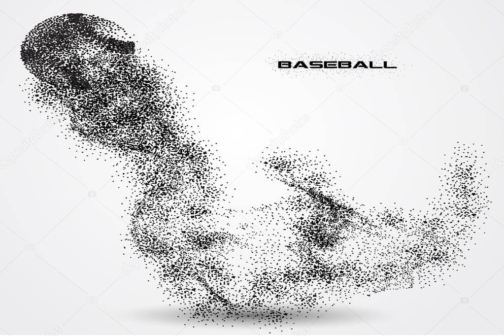 baseball ball of a silhouette from particle