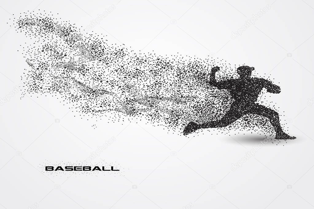 Baseball player of a silhouette from particle background and text on a separate layer. color can be changed in one click. Similar images can be found in my portfolio.