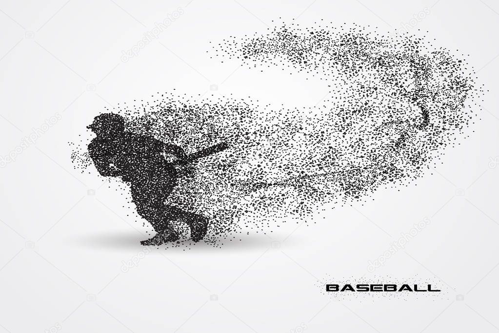 Baseball player of a silhouette from particle background and text on a separate layer. color can be changed in one click. Similar images can be found in my portfolio.