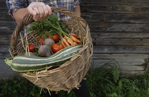 Hombre sosteniendo cesta de verduras —  Fotos de Stock