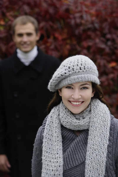 Couple in warm winter clothes — Stock Photo, Image
