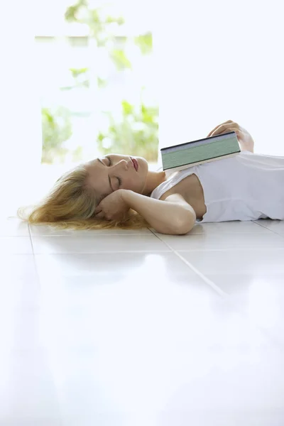 sleep young woman with book