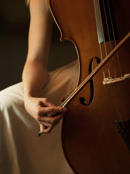Close up de mulher tocando violoncelo — Fotografia de Stock