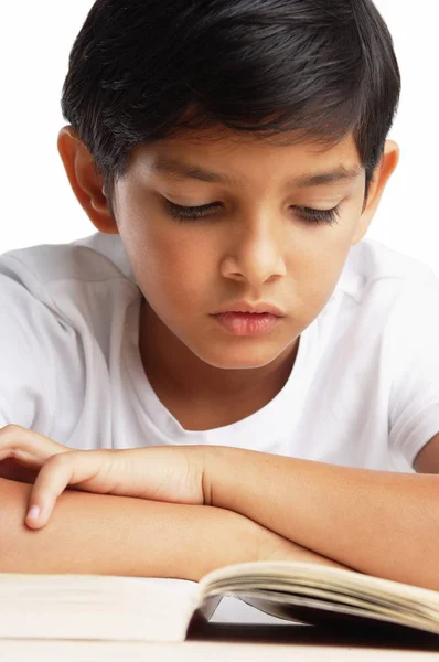 Schattig schooljongen met boek — Stockfoto