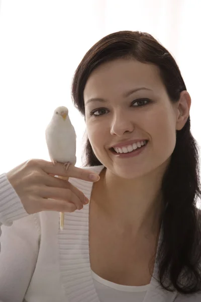 Woman with white parot — Stock Image Woman with white parot Stock Image