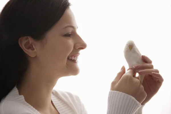 Woman with white parot — Stock Image Woman with white parot Royalty Free Stock Photos