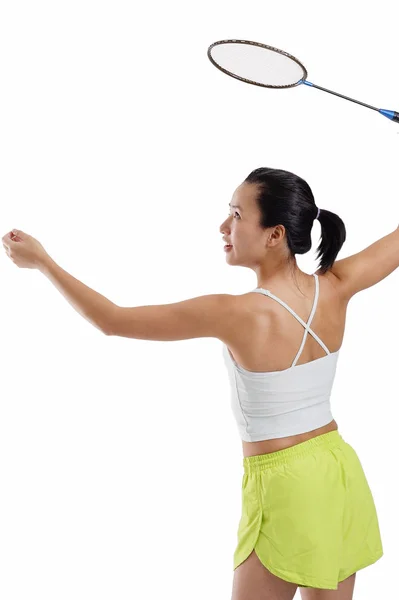 Mulher com raquete de badminton — Fotografia de Stock