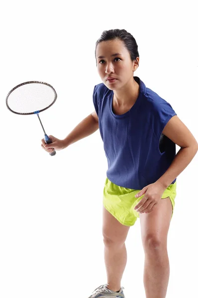 Femme avec raquette de badminton — Photo
