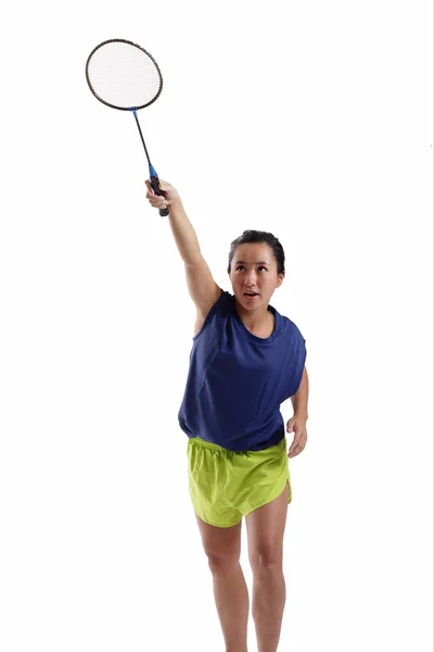 Mulher com raquete de badminton — Fotografia de Stock