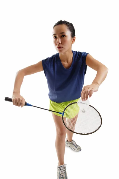 Mulher com raquete de badminton — Fotografia de Stock