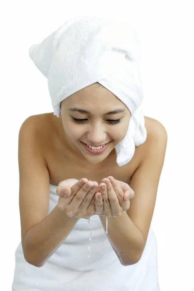 Woman washing her face — Stock Photo, Image