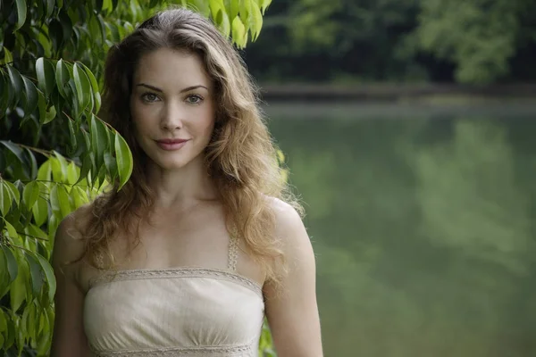 woman in linen dress