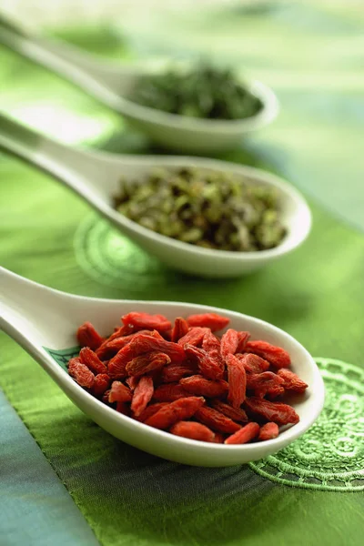 Asian still life with spoons and spices — Stock Photo, Image