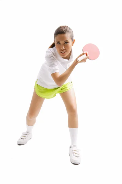 Mulher jogando tênis de mesa — Fotografia de Stock