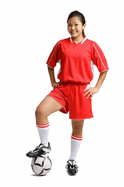 Mulher de uniforme de futebol — Fotografia de Stock