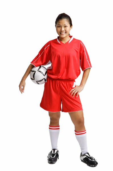 Mulher de uniforme de futebol — Fotografia de Stock