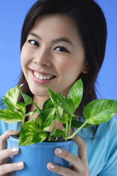 植木鉢を保持している女性 — ストック写真