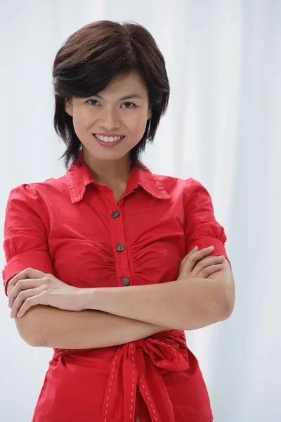 Woman in red blouse — Stock Photo, Image