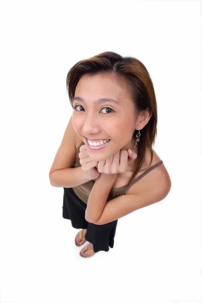 Young woman with hands on chin — Stock Photo, Image
