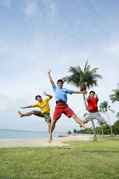 Drie mannen op strand — Stockfoto