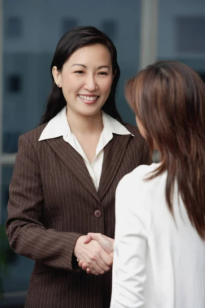 Zwei Geschäftsfrauen geben sich die Hand — Stockfoto