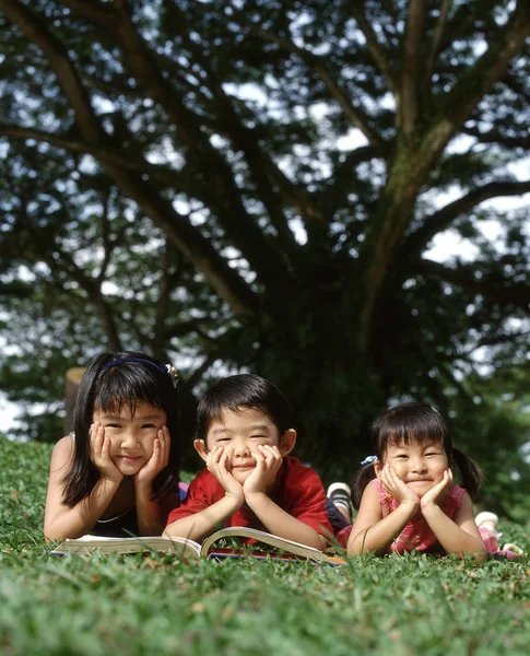 Libro di lettura per bambini lon erba — Foto Stock