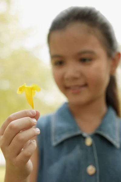 Ragazza che tiene un fiore — Foto Stock