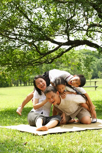 Familjen på picknick matta — Stockfoto