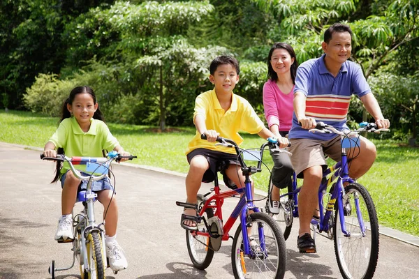 Familia en bicicletas, retrato — Foto de Stock