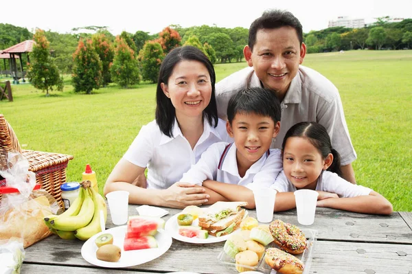 Familjen på picknickbord — Stockfoto